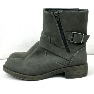 Rocket Dog Tour Ankle Boots Size 8.5 Charcoal Gray Moto Zipper Buckles